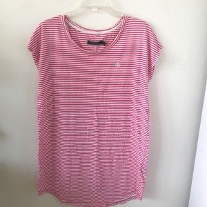 Lauren Ralph Lauren Pink And White Stripe Tee‎ Shirt Dress Sz M - EUC